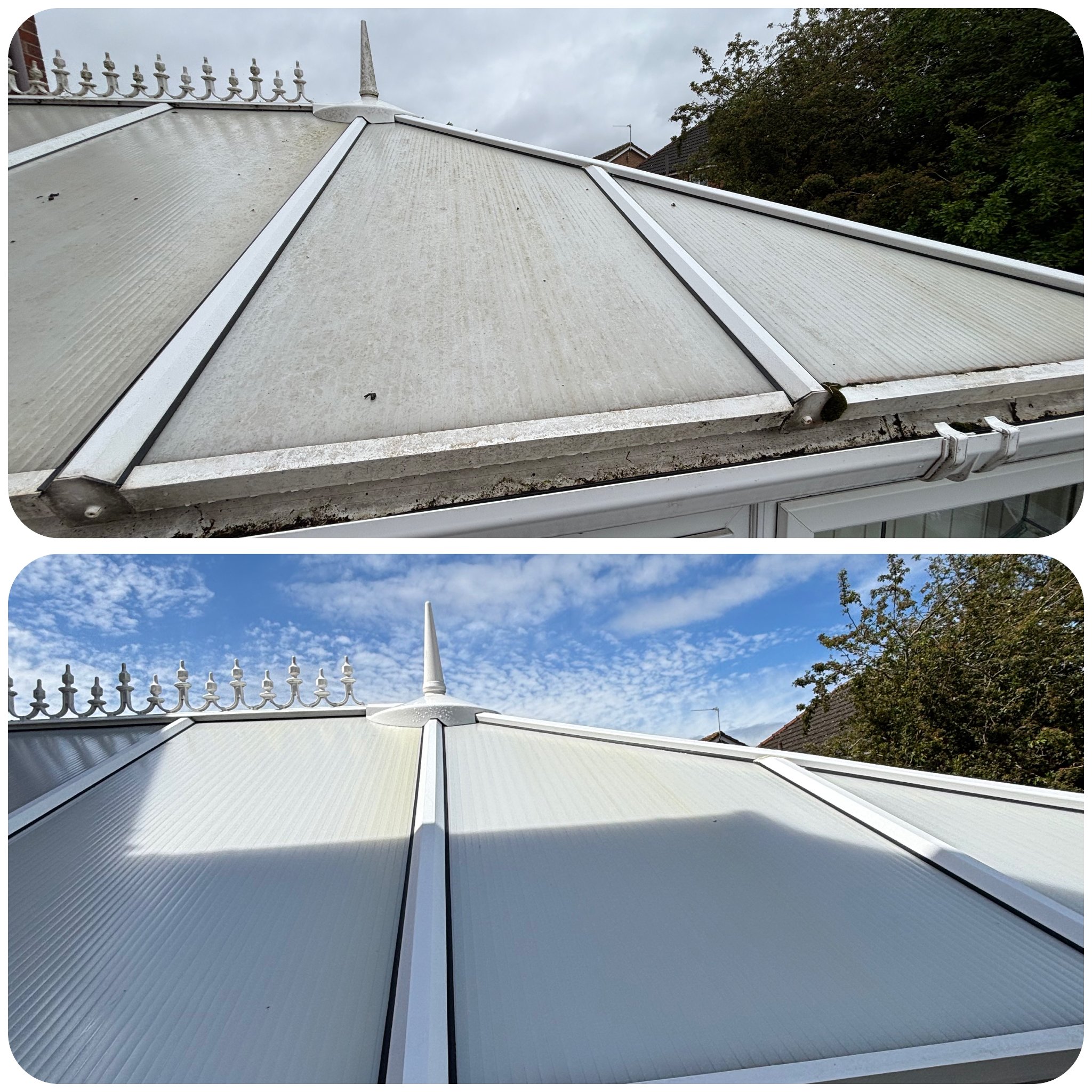 Conservatory roof before and after cleaning at a residential property in Waddington — photo 3